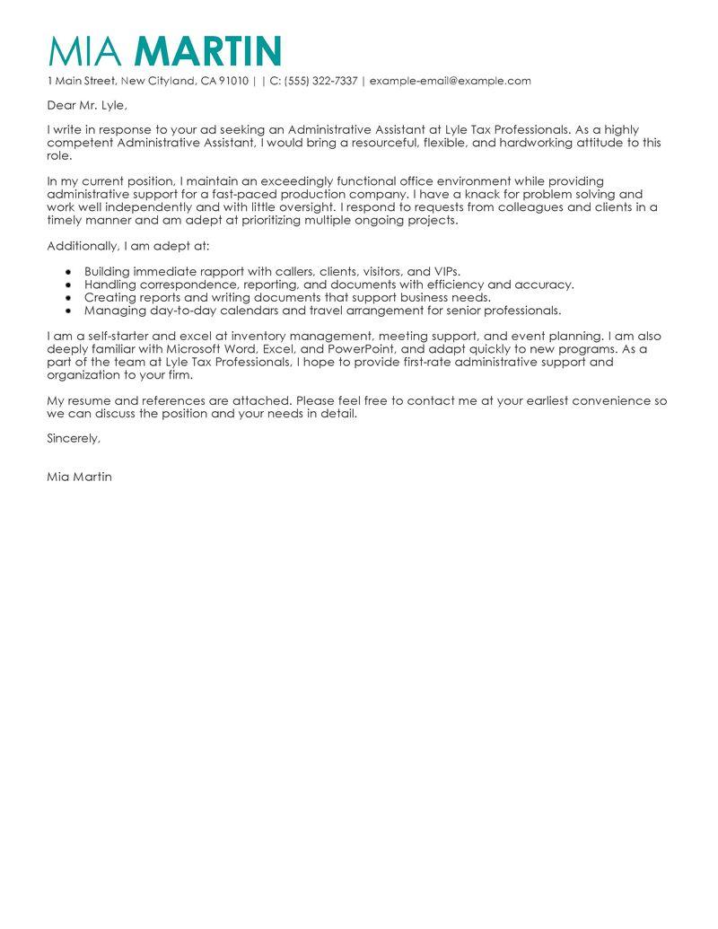Leading Professional Administrative Assistant Cover Letter Examples