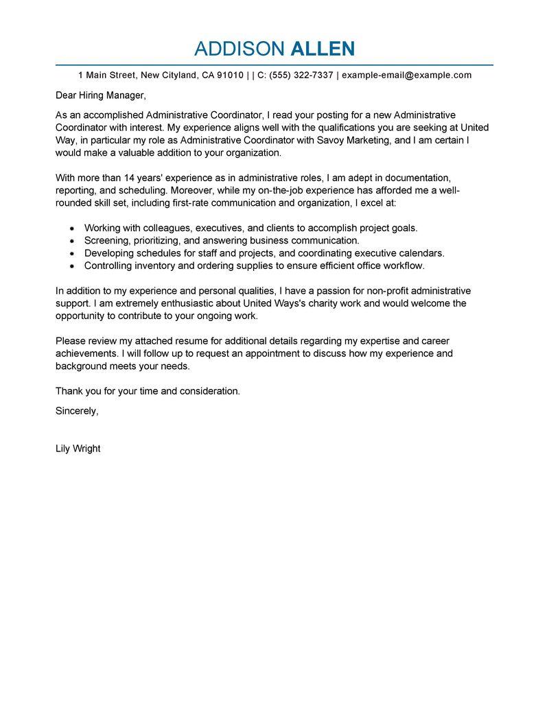 leading professional administrative coordinator cover letter examples  u0026 resources