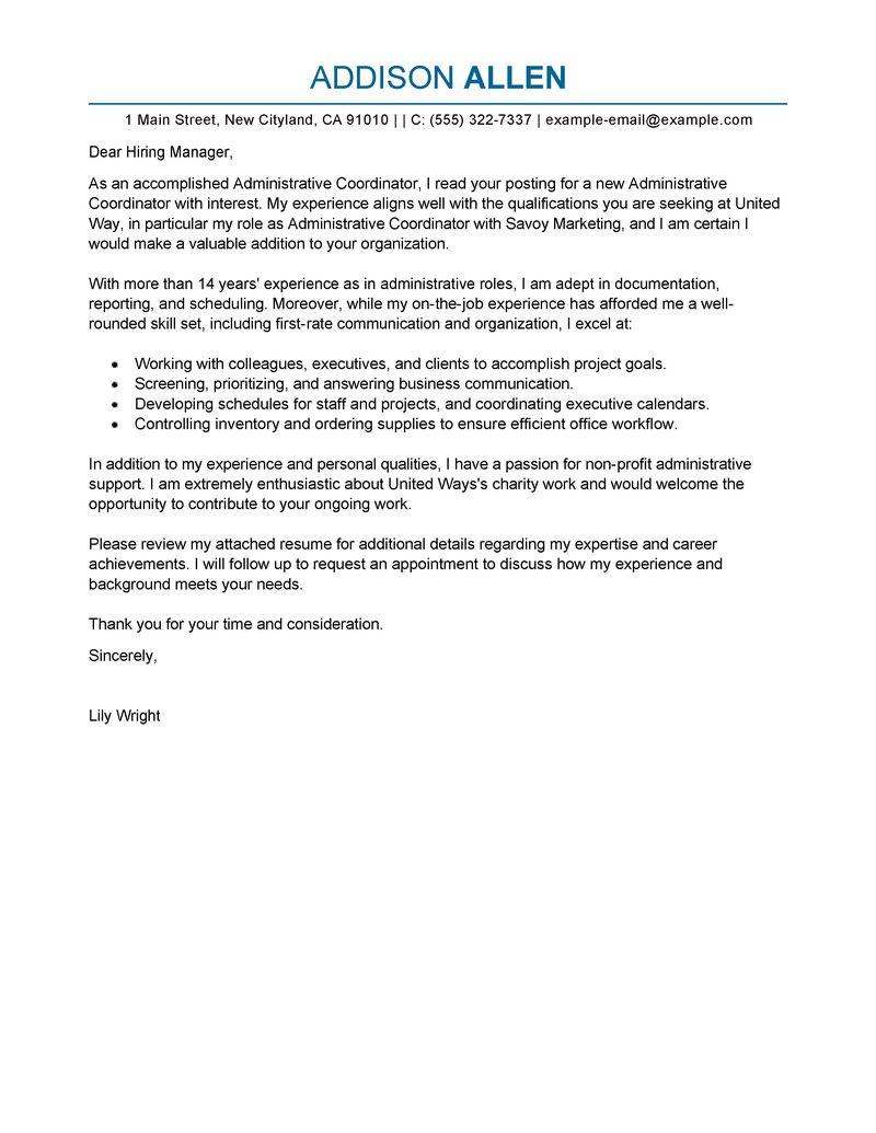 Cover letter example for admission coordinator