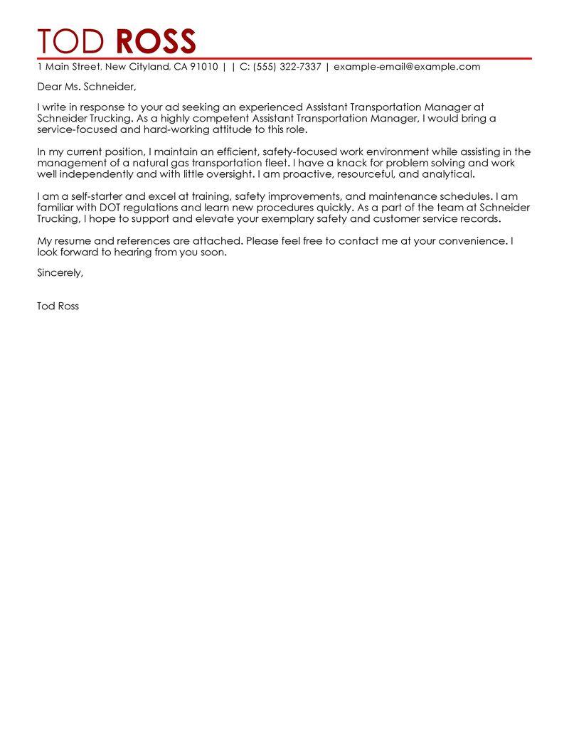 leading transportation cover letter examples  u0026 resources