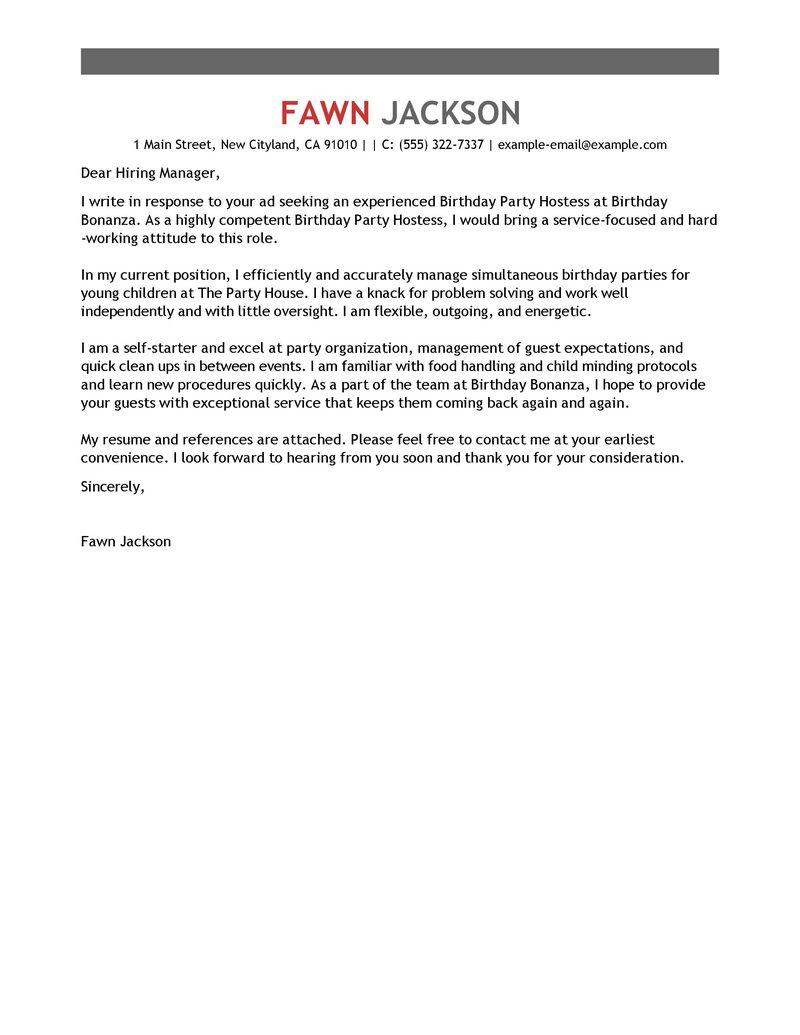 Cover letter for hostess position