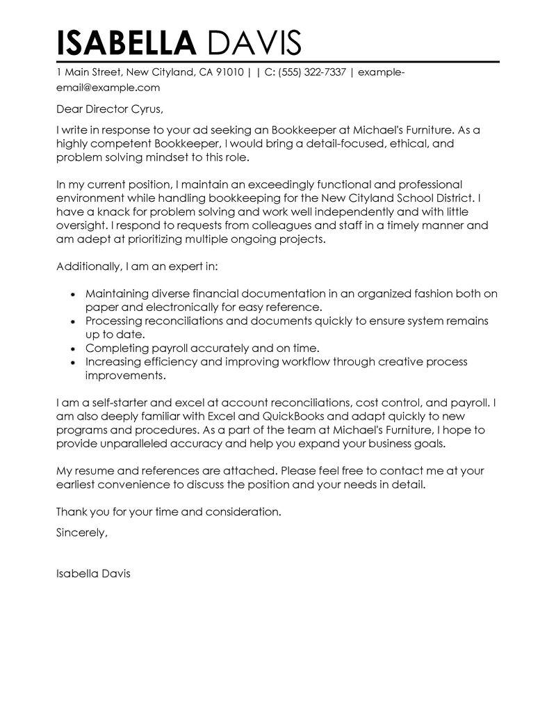 Leading Professional Bookkeeper Cover Letter Examples Resources