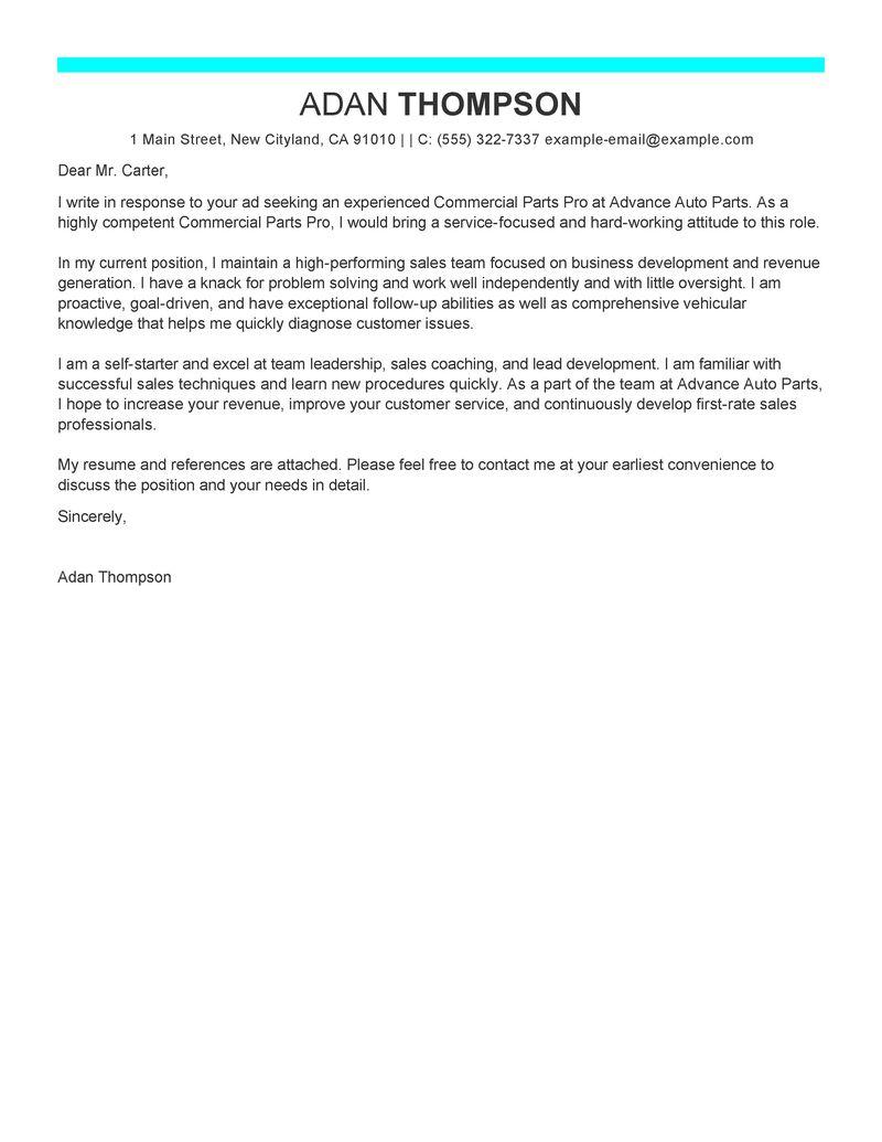 Leading Professional Commercial Parts Pro Cover Letter Examples