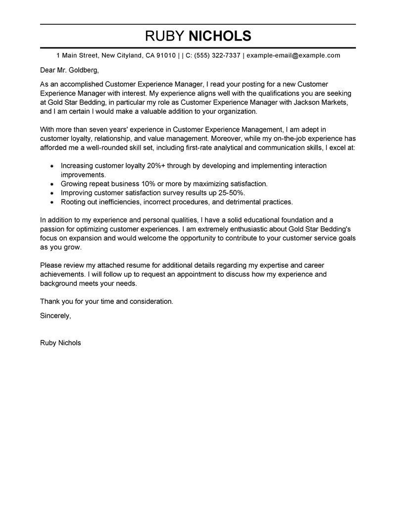 Leading Professional Customer Experience Manager Cover Letter