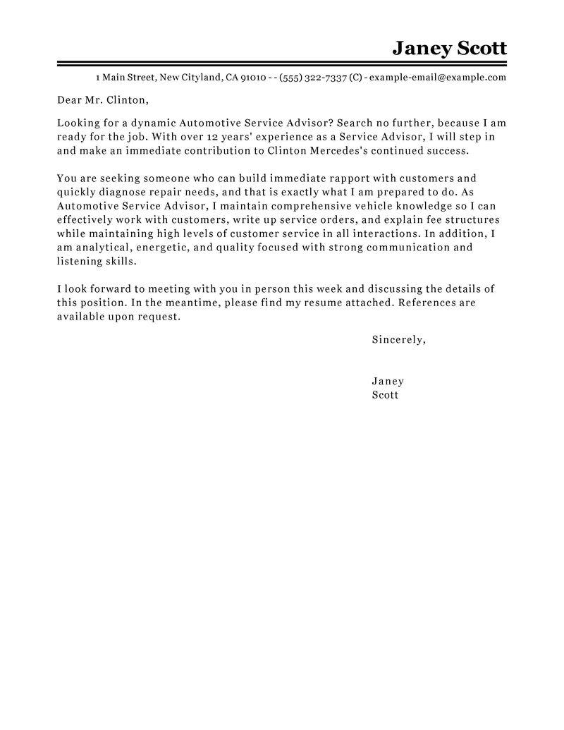 Leading Professional Customer Service Advisor Cover Letter Examples