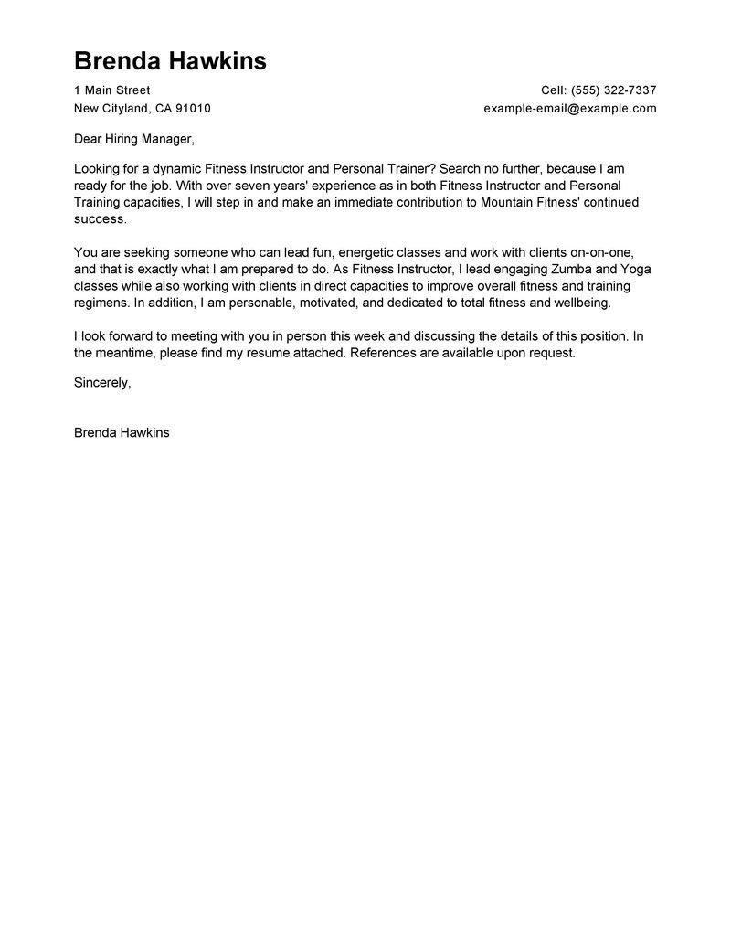 Leading Professional Fitness And Personal Trainer Cover Letter