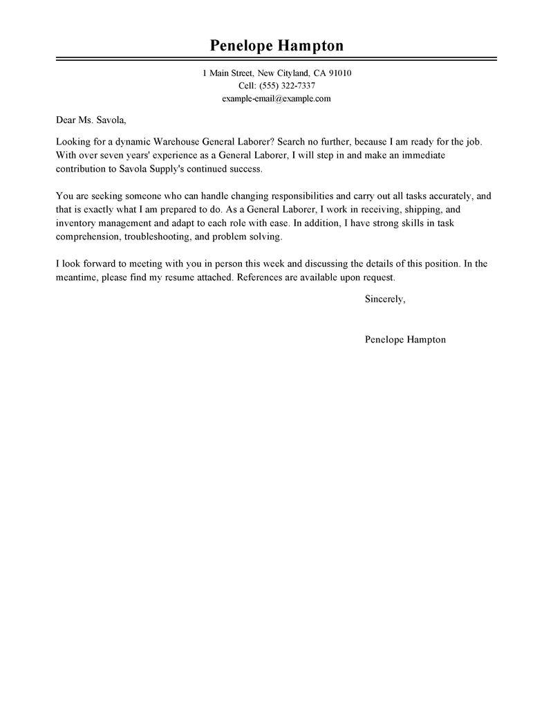 Leading Professional General Labor Cover Letter Examples Resources
