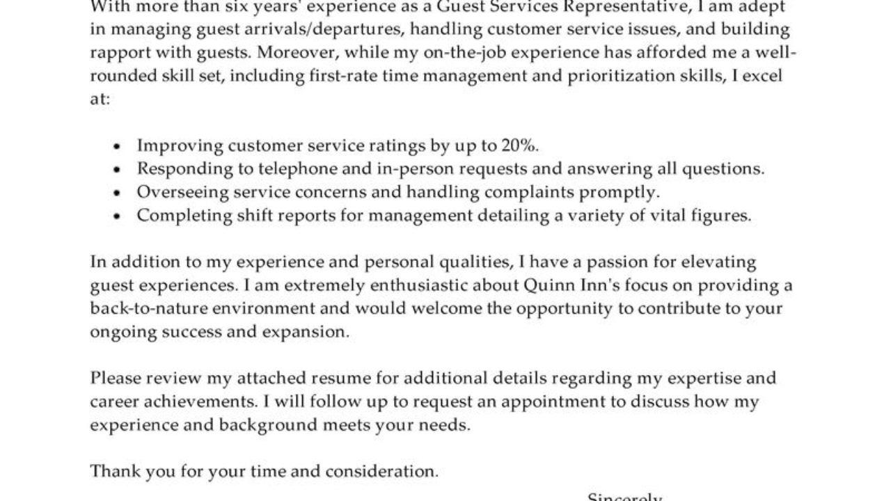 leading professional guest service representative cover guest services agent cover letter