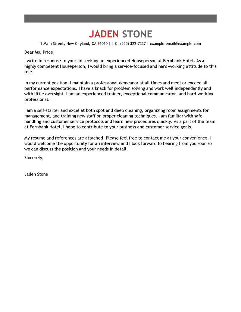 Leading Professional Houseperson Cover Letter Examples & Resources ... Leading Professional Houseperson Cover Letter Examples & Resources ...