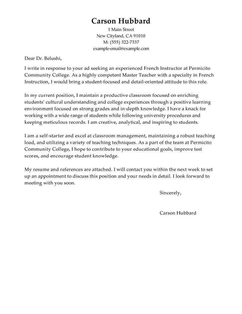 leading professional master teacher cover letter examples