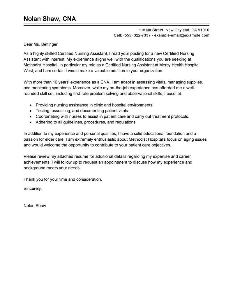 Sample Letter Of Recommendation For Certified Nursing Assistant