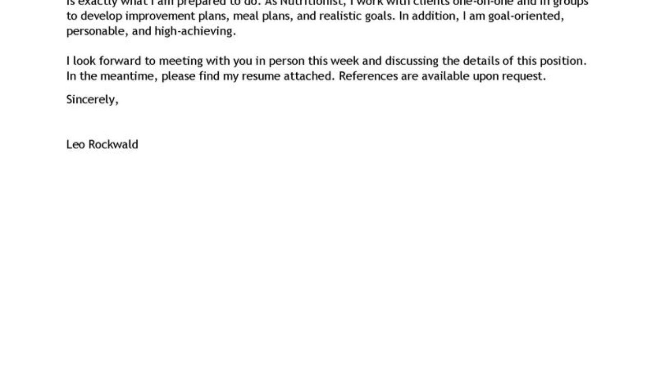 leading professional nutritionist cover letter examples nutritionist cover letter