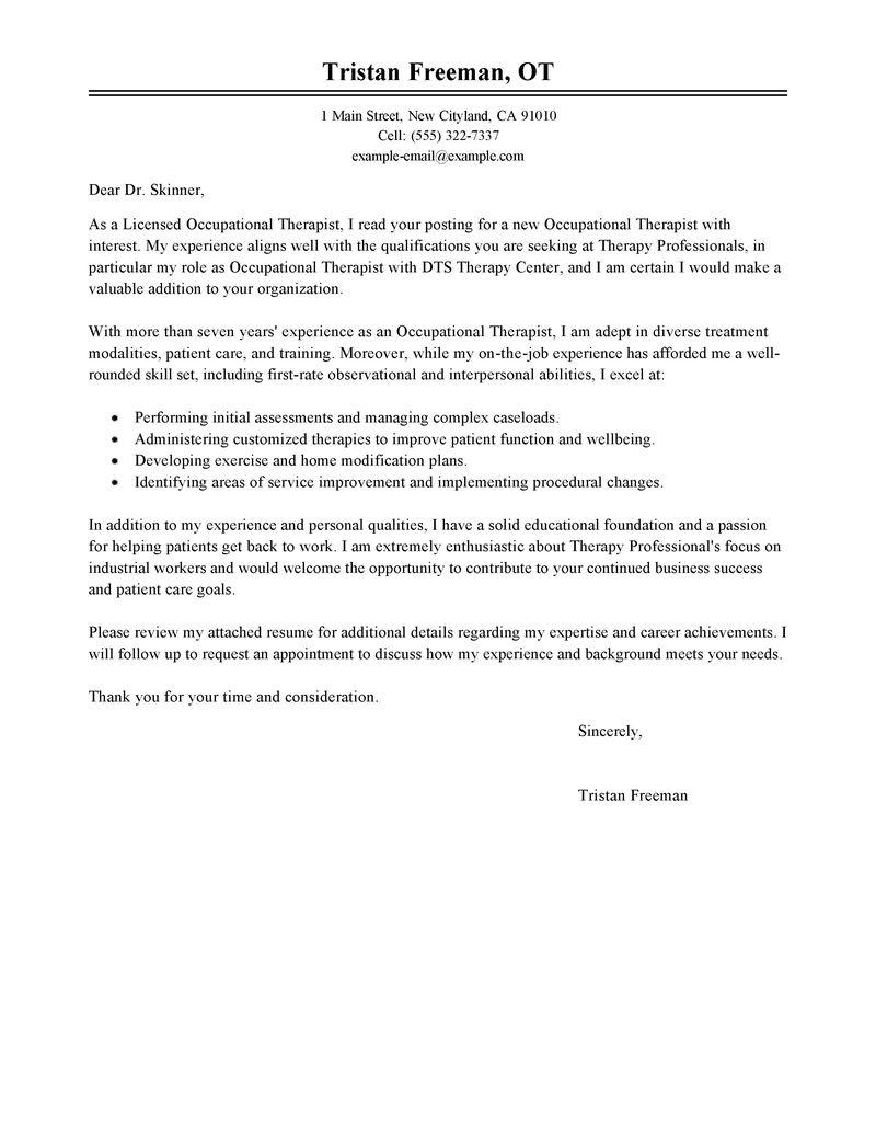 leading professional occupational therapist cover letter