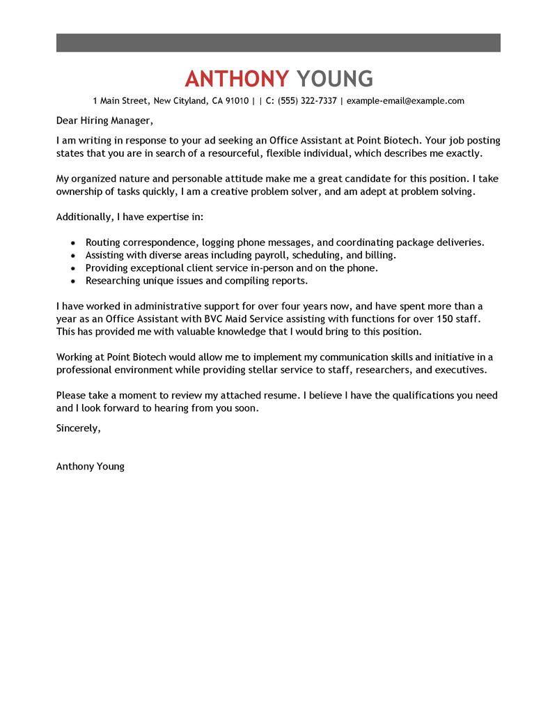 Leading Professional Office Assistant Cover Letter Examples