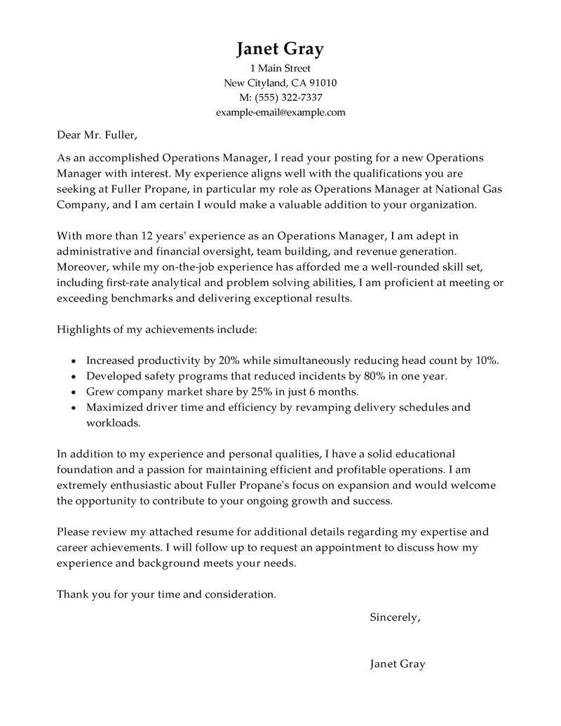 leading professional operations manager cover letter examples  u0026 resources