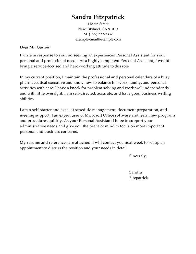 leading professional personal assistant cover letter examples  u0026 resources