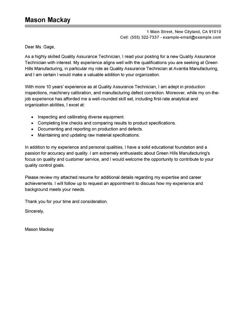 Leading Professional Quality Assurance Cover Letter Examples