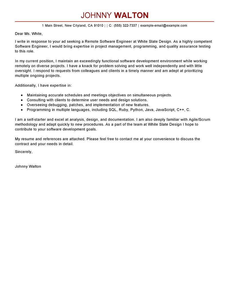 leading professional remote software engineer cover letter