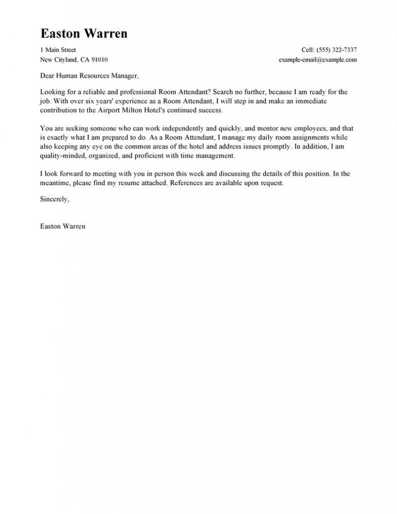 Leading Professional Room Attendant Cover Letter Examples