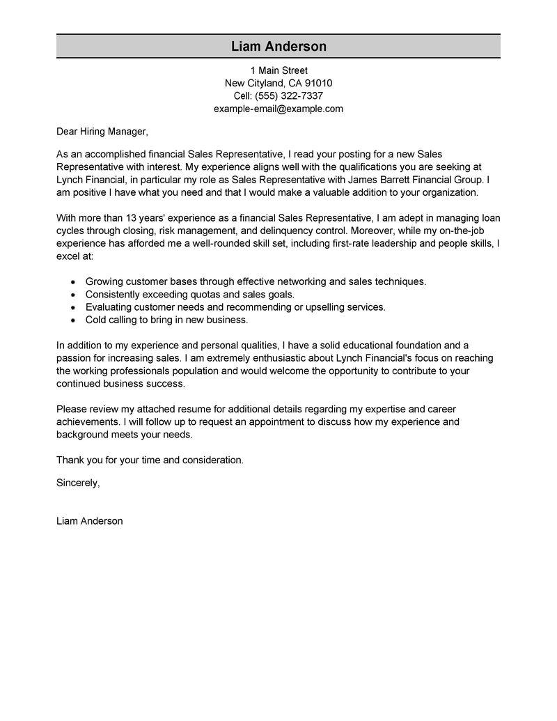 Leading Professional Sales Representative Cover Letter Examples