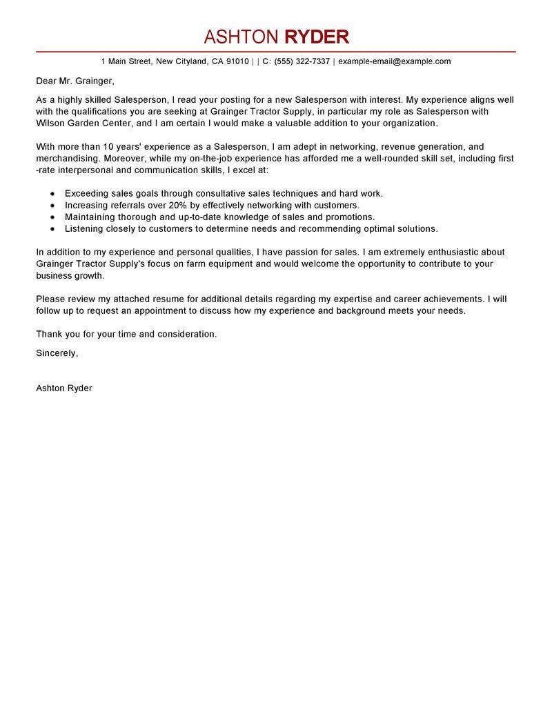 retail salesperson cover letter