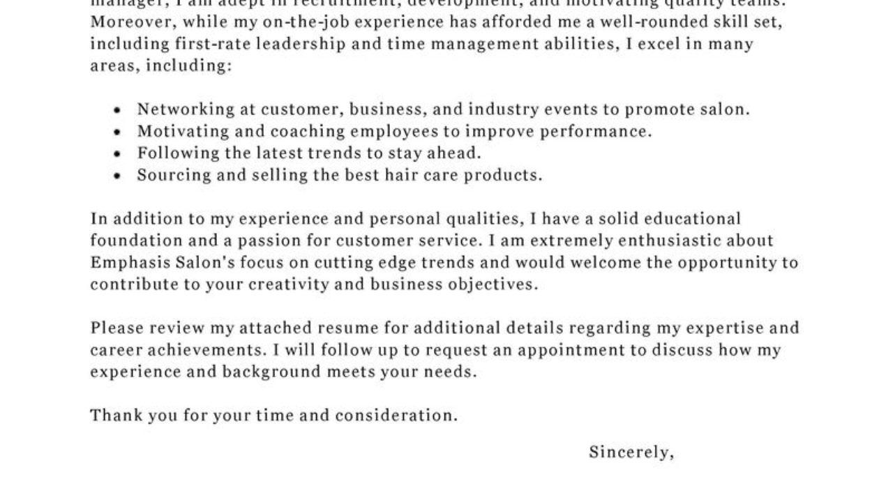 leading professional salon manager cover letter examples salon manager cv