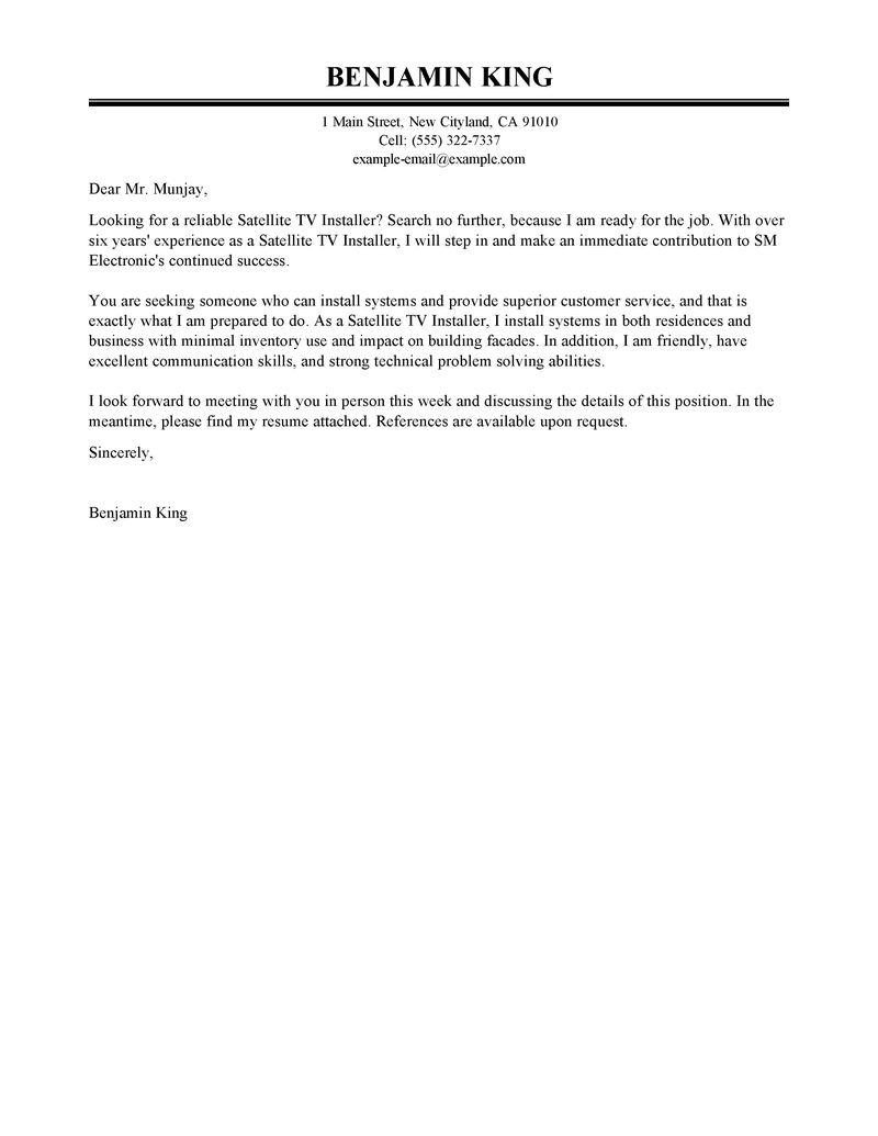 leading professional satellite tv installer cover letter examples  u0026 resources