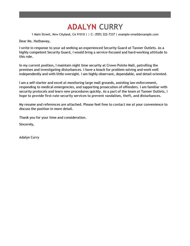 Leading Professional Security Guard Cover Letter Examples
