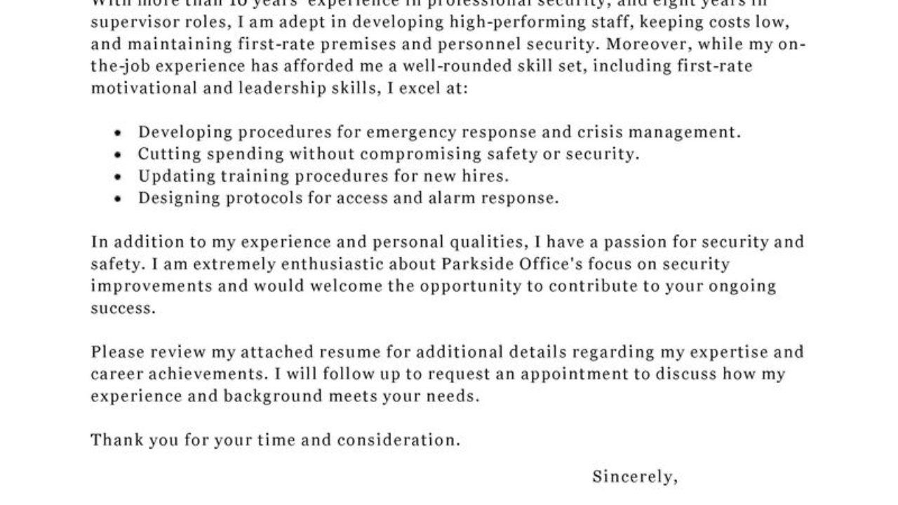 Leading Professional Security Supervisor Cover Letter Examples