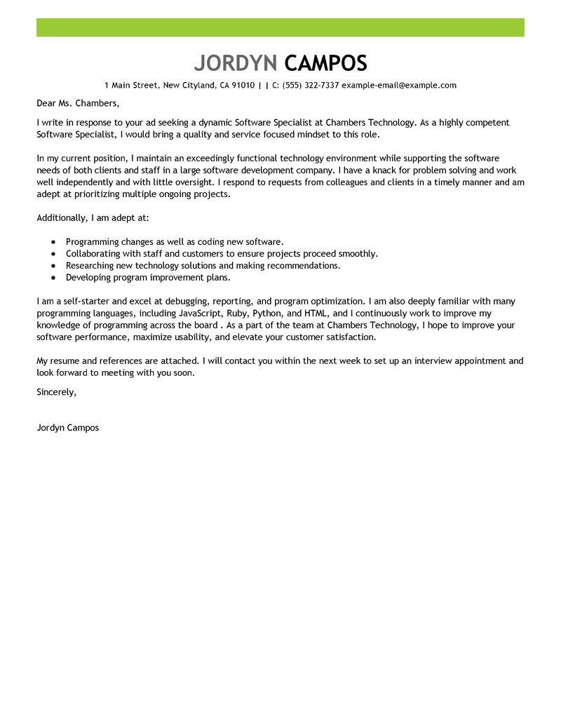 leading professional software specialist cover letter cover letter examples for it professionals
