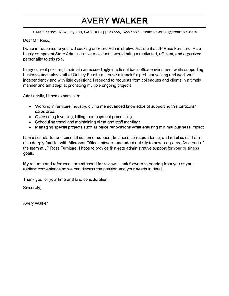 Leading Professional Store Administrative Assistant Cover Letter