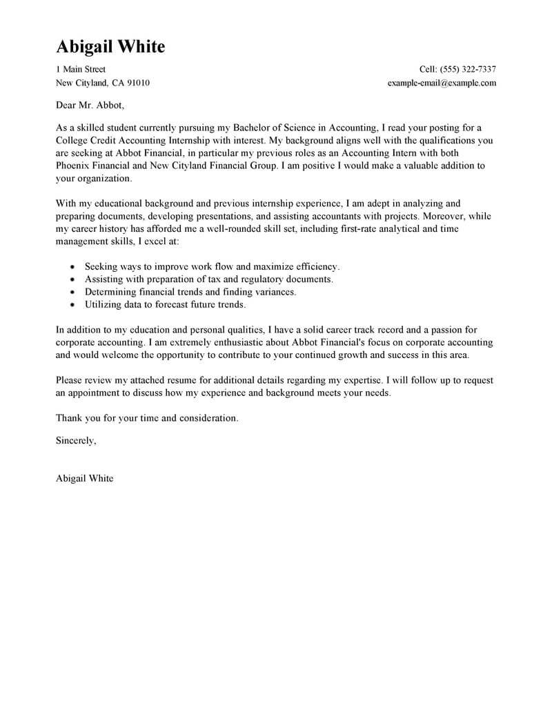 College Student Cover Letter Samples from www.myperfectcoverletter.com