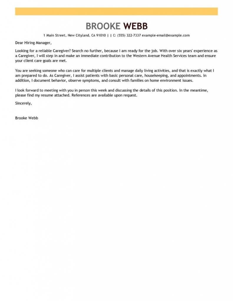 Leading Professional Caregiver Cover Letter Examples