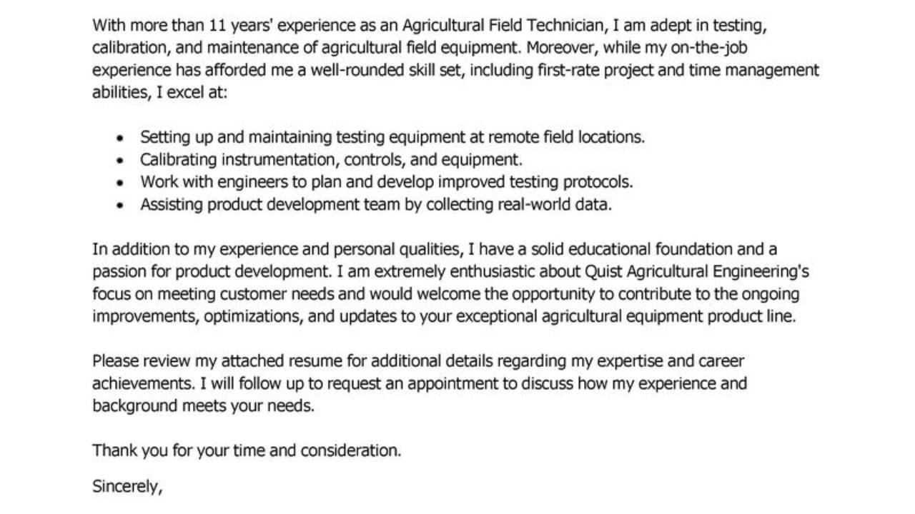 Cover Letter Agricultural Engineer - 89+ Cover Letter Samples