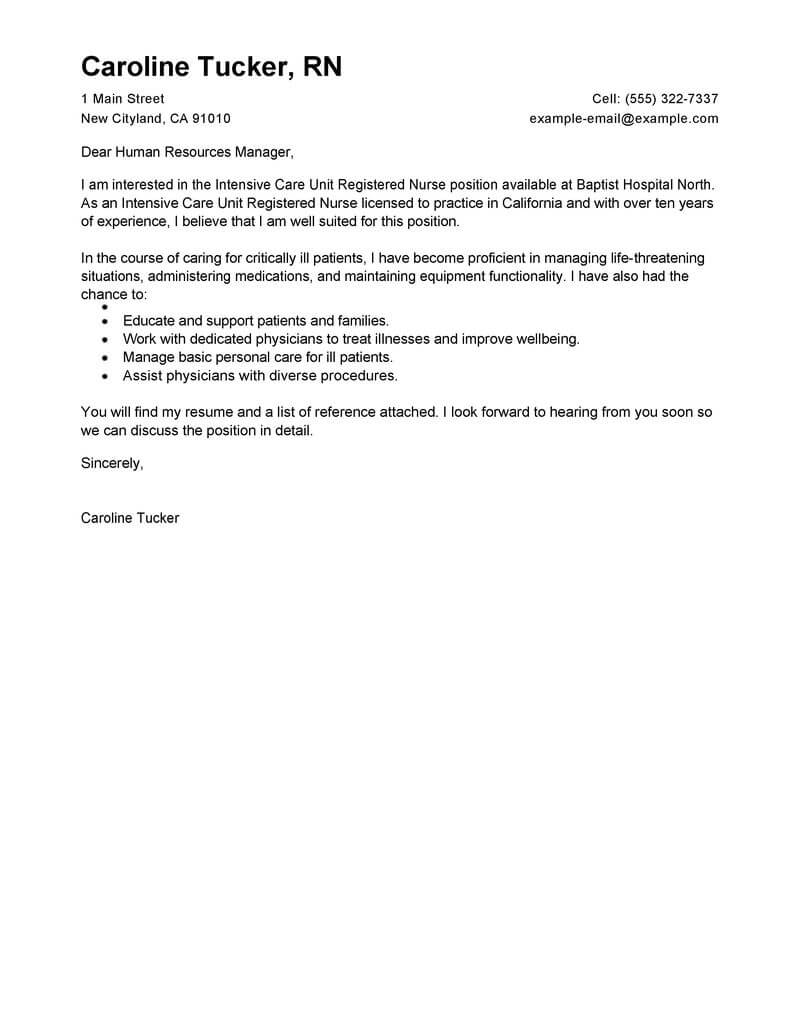 Registered Nurse Nursing Cover Letter Sample