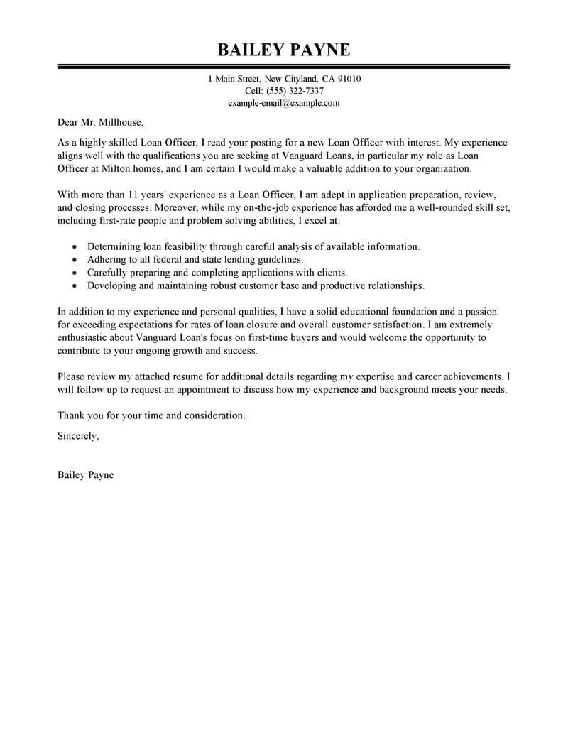 Leading Professional Loan Officer Cover Letter Examples Resources