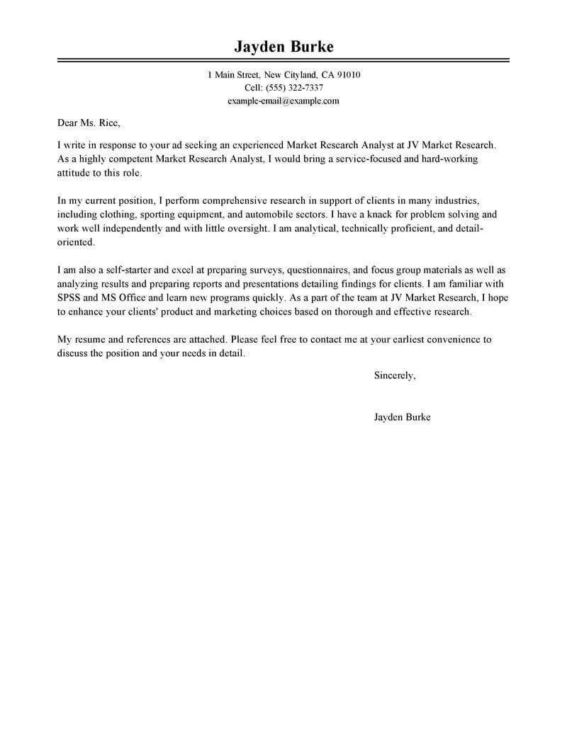 Leading Professional Market Researcher Cover Letter Examples