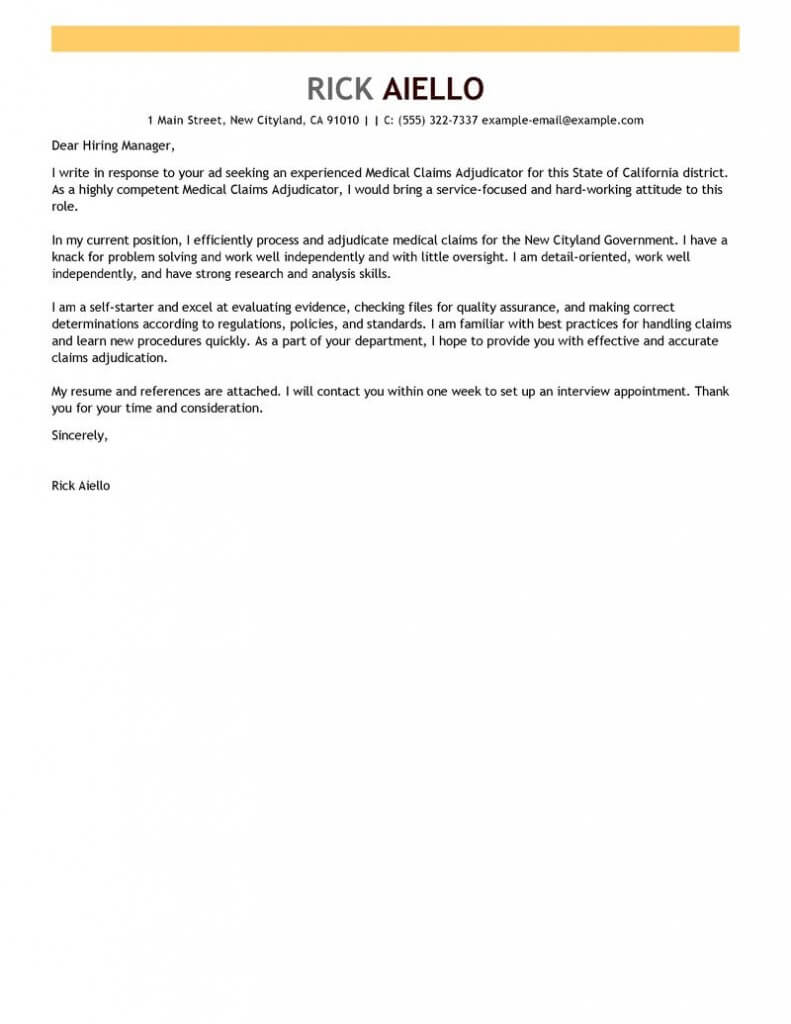 leading professional medical claims adjudicator experienced letter of claims