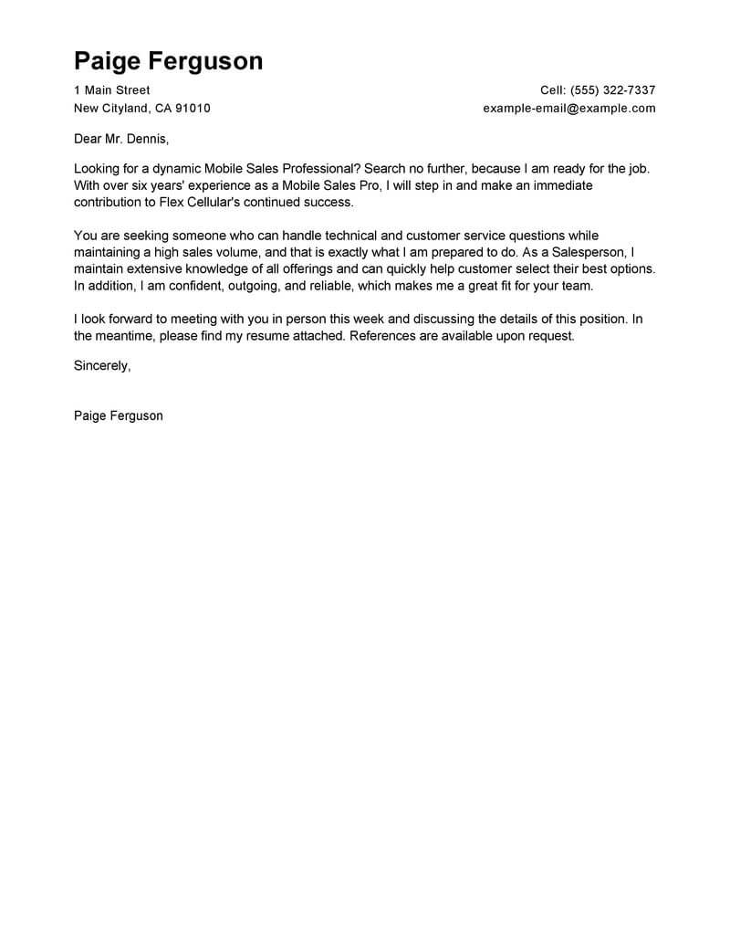 Leading Professional Mobile Sales Pro Cover Letter Example Cover