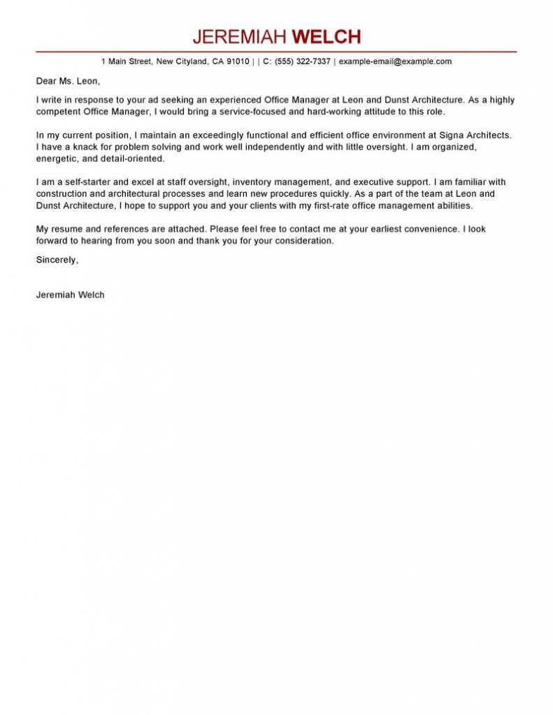 Leading Professional Office Manager Cover Letter Examples