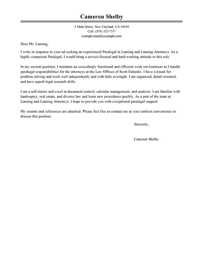Leading Professional Paralegal Cover Letter Examples Resources