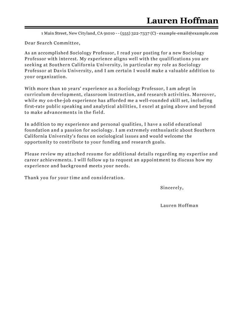 Leading Professional Professor Cover Letter Examples Resources