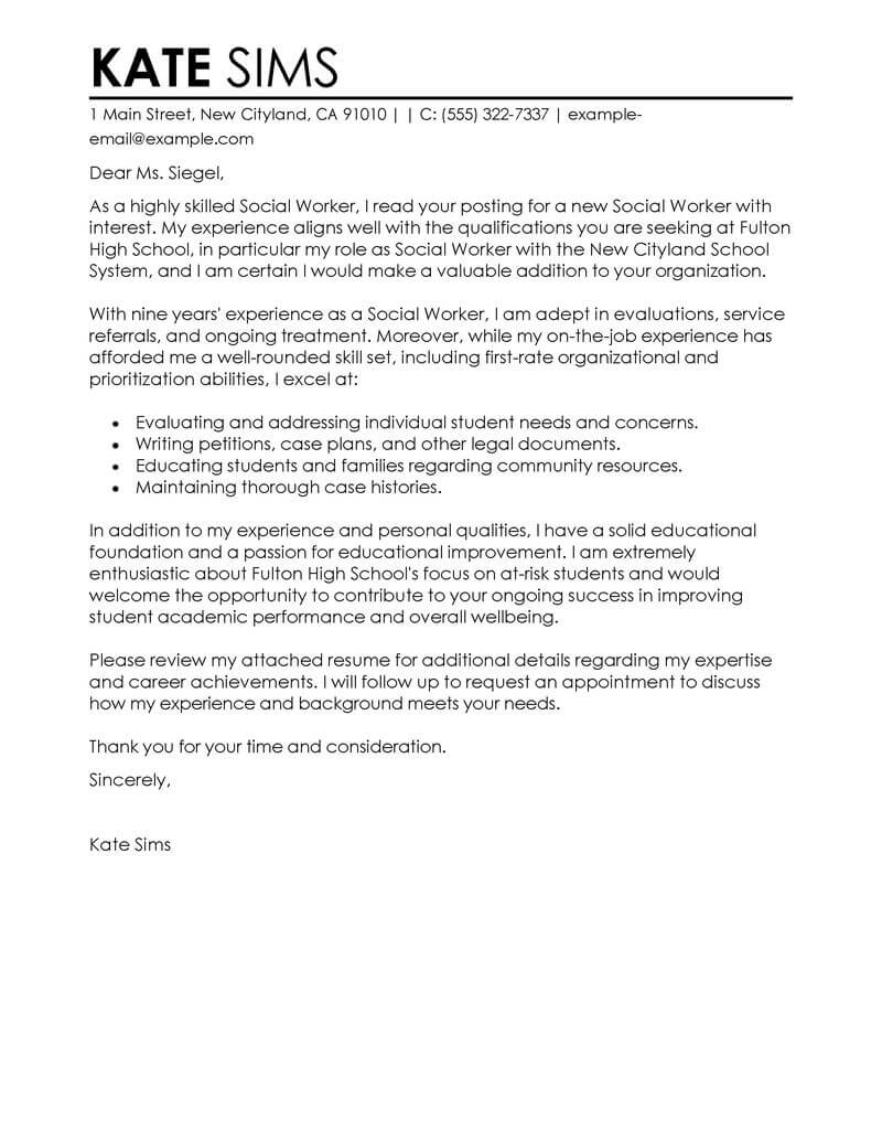 Leading Professional Social Worker Cover Letter Example Cover Letter