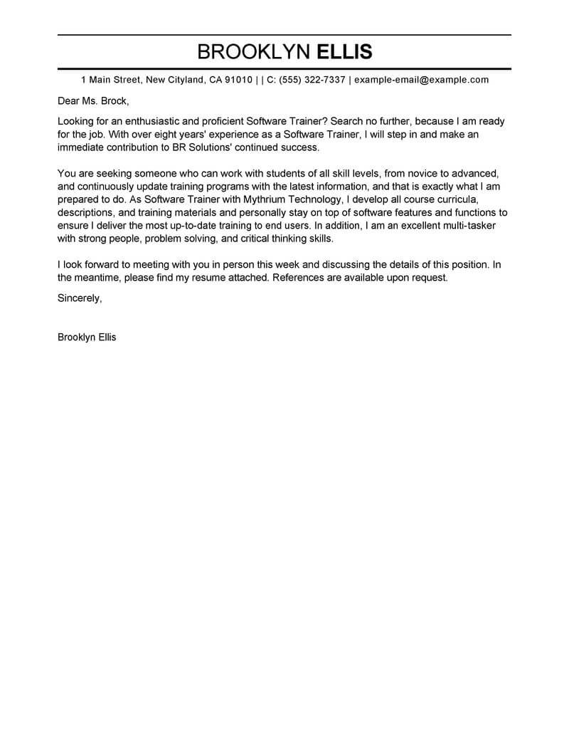 leading professional software training cover letter software trainer cover letter