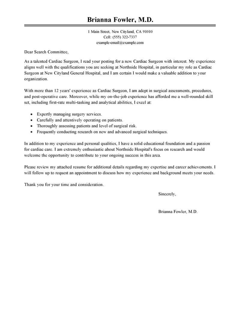leading professional surgeon cover letter examples