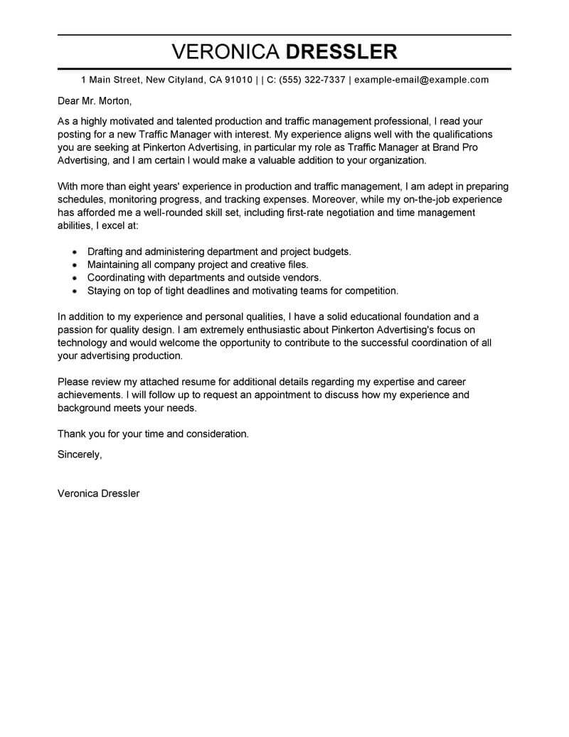 budget manager cover letter