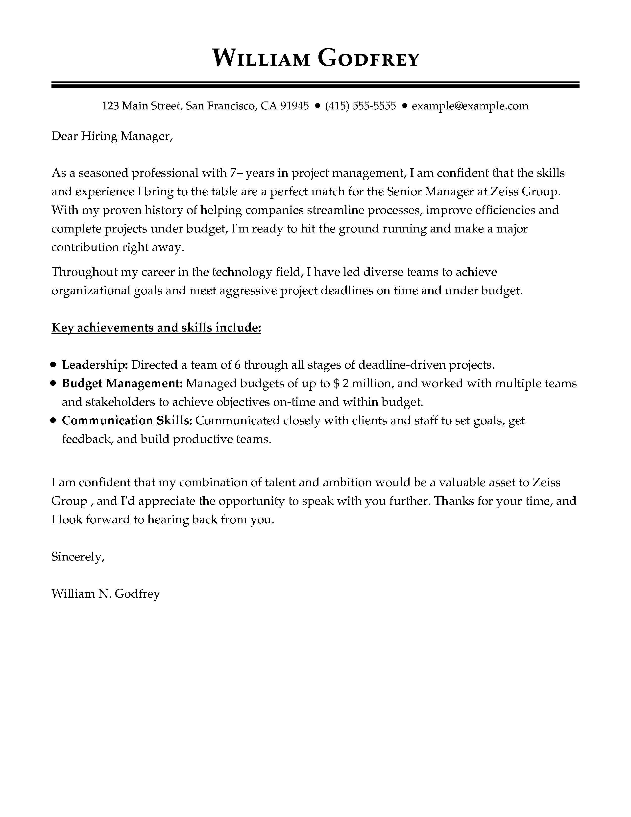 perfect cover letter sample